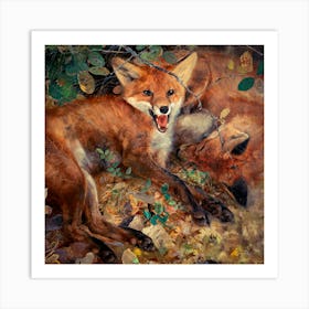 Foxes 1886 Antique Art (detail) by Swedish Painter Bruno Liljefors Art Print