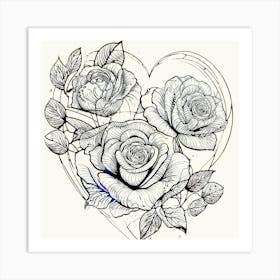 Tatoo of Roses In A Heart Art Print