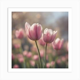 A Blooming Tulip Blossom Tree With Petals Gently Falling In The Breeze Art Print