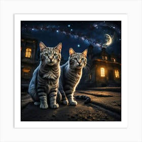 Two Cats At Night Art Print