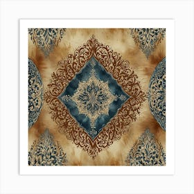 Blue And Brown Damask Art Print