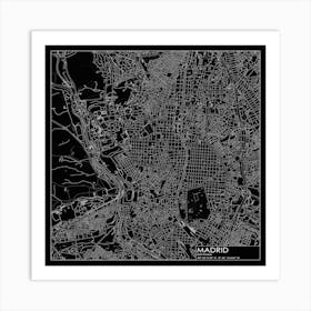 Madrid Espainia city map white on black blueprint design Poster