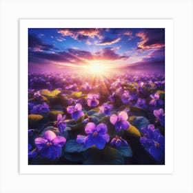 Purple Violets At Sunset Art Print