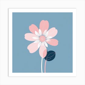 A White And Pink Flower In Minimalist Style Square Composition 606 Art Print