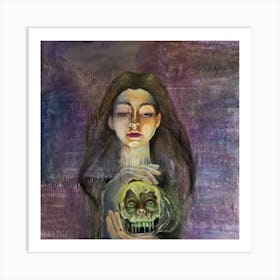 Woman Holding A Skull Art Print