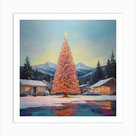 Painting of a brightly colored Christmas tree, oil painting by Eve Ryder Art Print