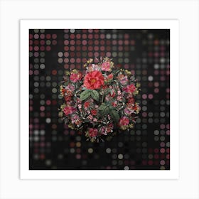 Vintage Apothecary Rose Flower Wreath on Dot Bokeh Pattern n.0654 Art Print
