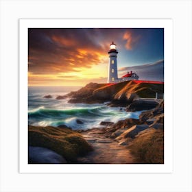 Lighthouse At Sunset 3 Art Print