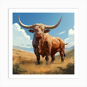 Potrait Bull In A Meadow Art Print
