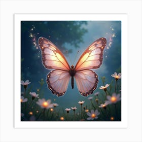 A Surreal Butterfly With Wings Of Flowing, Liquid Light Fluttering Through A Celestial Meadow Art Print