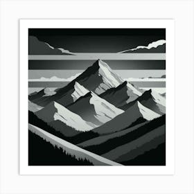 Black And White Mountains 1 Art Print