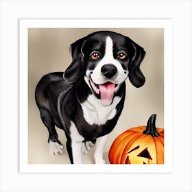 A Dog And His Pumpkin Art Print