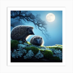 Hedgehogs At Night Art Print