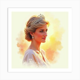 Elegant Watercolor Of Princess Diana With A Gentle Sunrise Glow 1 Art Print