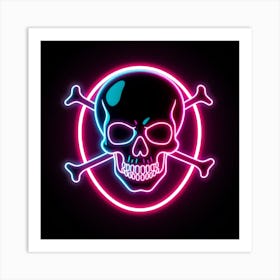 Neon lit skull and bones Art Print