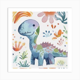 Cute Muted Pastels Carnotaurus Dinosaur 2 Art Print