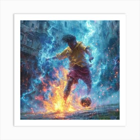 Lightning Soccer Player Art Print