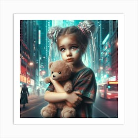 Little Girl Holding Teddy Bear Art Print