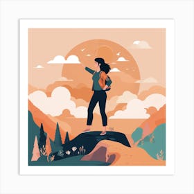 Woman Standing On Top Of Mountain Art Print
