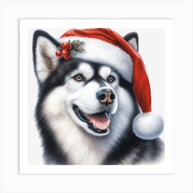 Husky Christmas Hat Póster