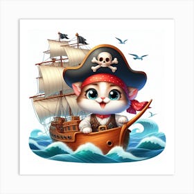 Pirate Cat On A Pirate Ship 3 Art Print