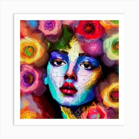 Woman With Flowers On Her Head 4 Art Print