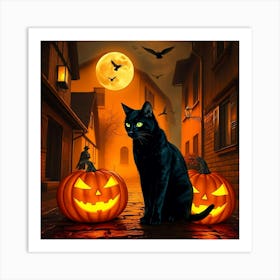 Black Halloween Cat - Diverse Art Illustration 99 Art Print