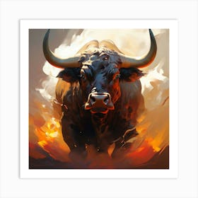 Abstract Expressionism Big Bull In Paddock Ready To Charge Looking At Camera Art Print