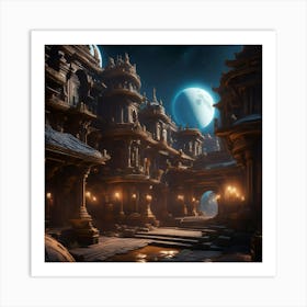 Moon Night Nature Dream Sky Fantasy City Lunar Art Print