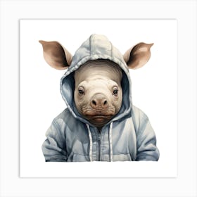 Watercolour Cartoon Rhinoceros In A Hoodie 3 Art Print