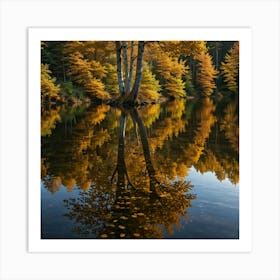 Autumn Trees Reflected In A Lake 6 Art Print