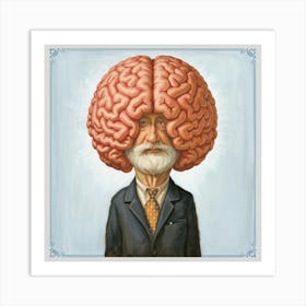 Brainy Bunch Print Art Illustrate Whimsical University Professors With Oversized Brains, Adding A Playful Touch To Academic Decor Art Print