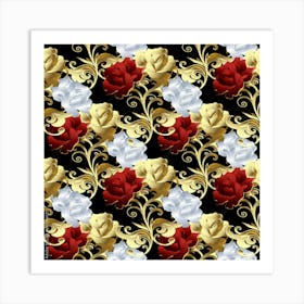 Roses Seamless Pattern Floral Art Print