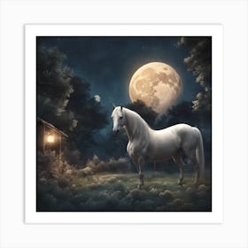 White Horse In The Forest Art Print