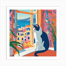 Open Window With Cat Matisse Style Amalfi Coast 29 Art Print