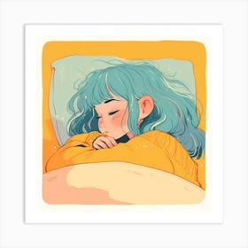 Cute Girl With Blue Hair Art Print