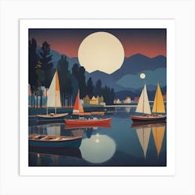 Sailboats On The Lake Art Print