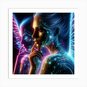 Angel Exposure In Neon Glow Strings Color Illustration Art Print