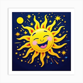 Lovely smiling sun on a blue gradient background 150 Art Print