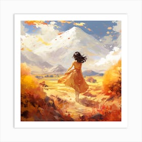 Autumn Girl In Yellow Dress Art Print