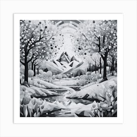 Black and White Forest Scene Landscape Art Print