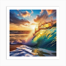 Ocean Wave At Sunset 2 Art Print