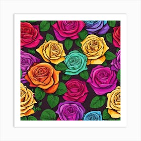 Colorful Roses Seamless Pattern 3 Art Print