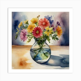 Watercolor Flowers In A Vase 4 Art Print