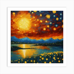 Sunset On The River Van Gogh Style Painting Art Print