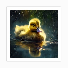 Duckling in Spring Rain on the River Art Print