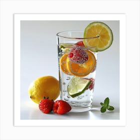 Glass Of Water With Fruit Art Print