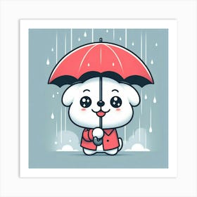 Cute Dog In The Rain Art Print