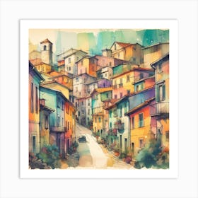 Watercolor Of Italian Town Art Print