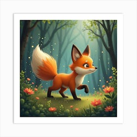 A Whimsical Fox With A Tail Of Shimmering Stardust Prowling Through A Dreamlike Forest Art Print